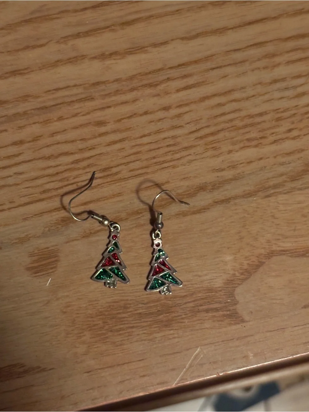 Claire's Green & Red Glitter Christmas Tree Dangle Earrings